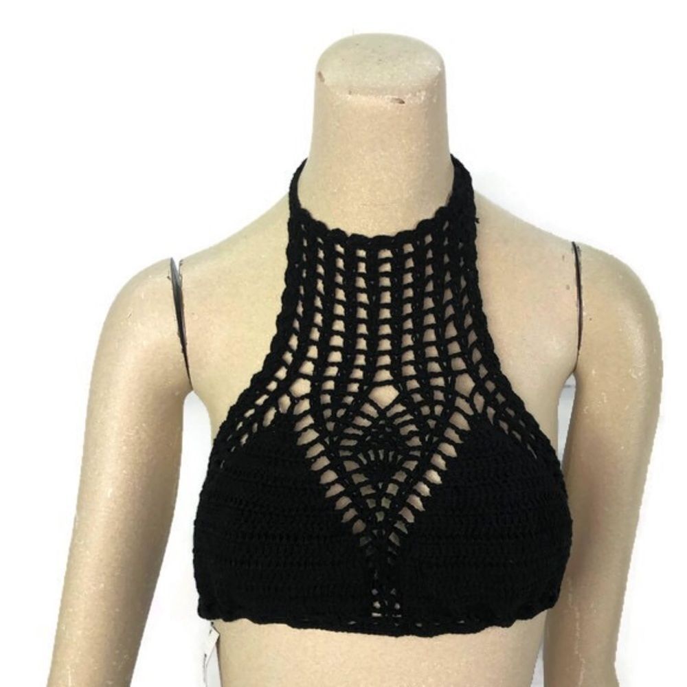 NEW Bali Chic Crochet Swimsuit Top Black Size M